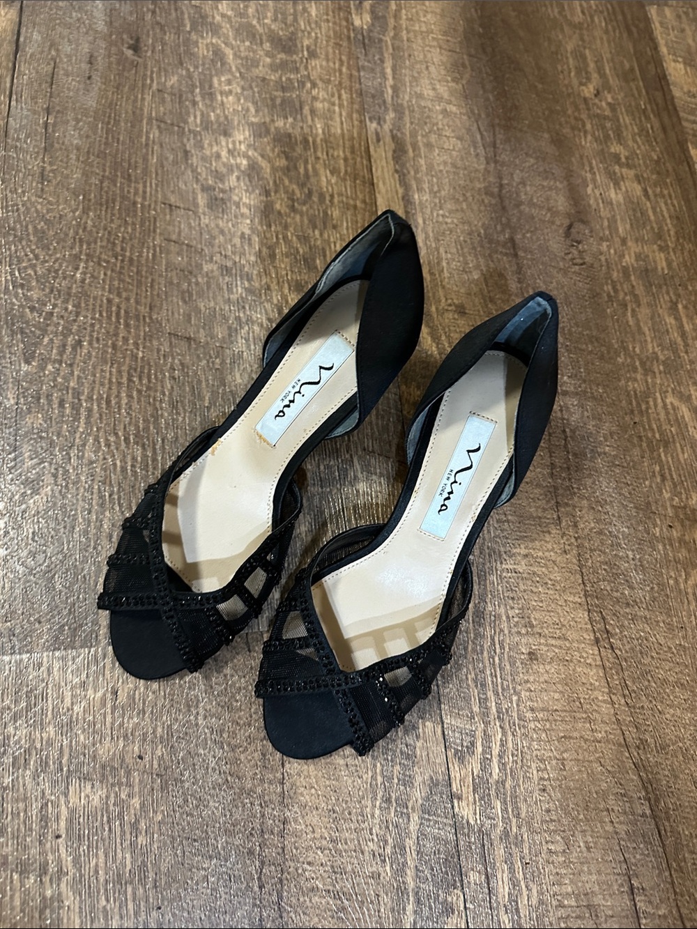 Nina Black Open-Toe Crisscross Evening Heels - Size 5 M USA or 35 Eur